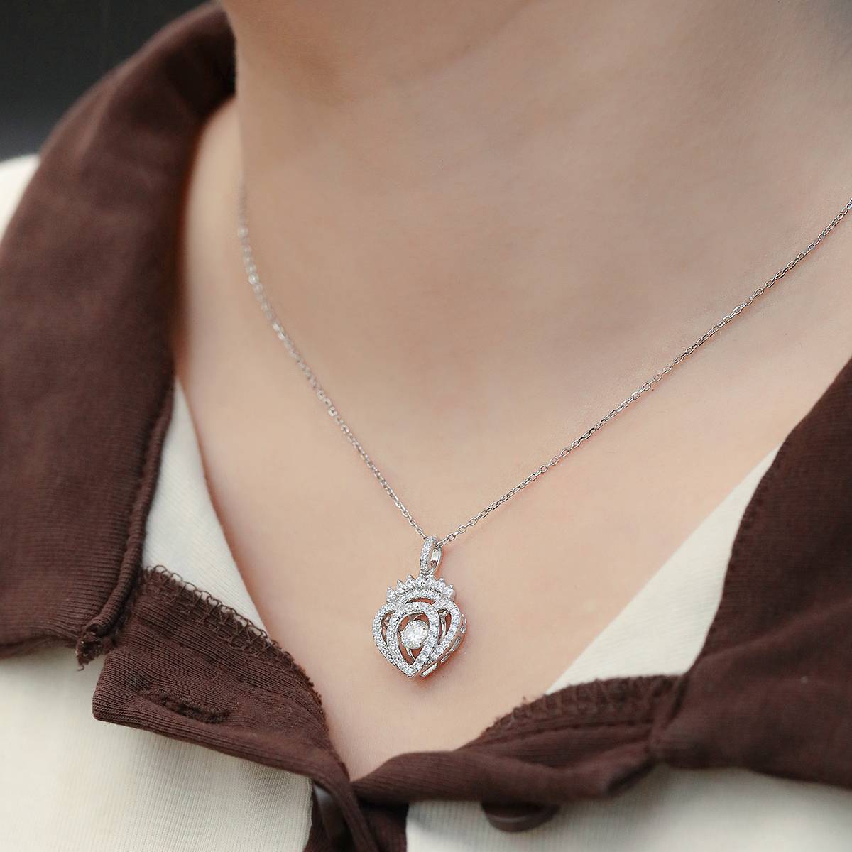 Dynamic Heart S925 Silver Plated Platinum Moissanite Necklace 50 Points D-Class